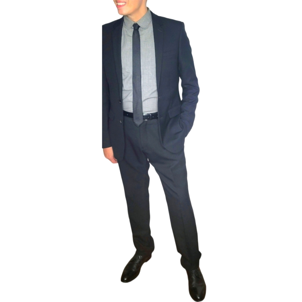 Men's SANDRO Paris Black (2) Piece Wool Suit Jacket / Pants Medium